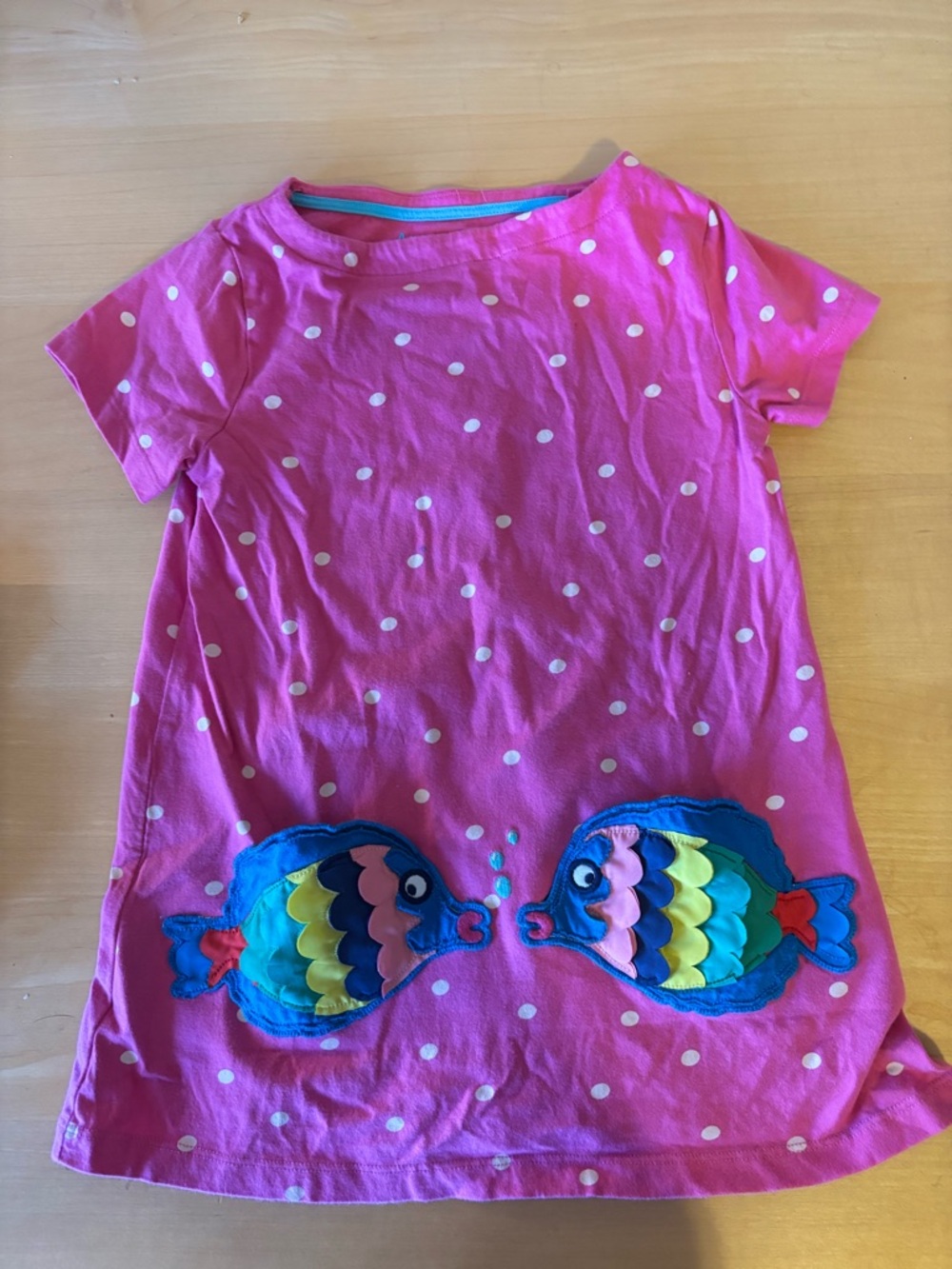 Mini Boden Pink Polka Dot Dress w/Fish Appliqué pockets - Size 5-6